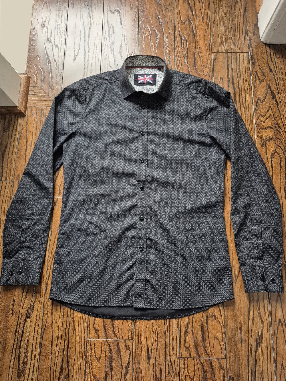 Men's Soul of London Dress Shirt Medium - Fun pattern collar shirt - Gray Black